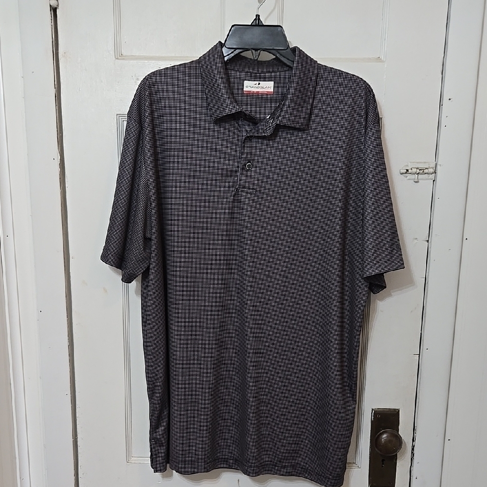 GRANDSLAM MENS XL GREY HOUNDSTOOTH POLO IN EXCELLENT CONDITION